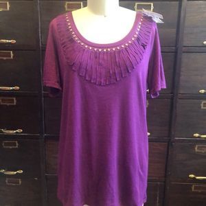 Loft Plum Ribbon & Rhinestone Tee - L